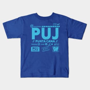 Vintage Punta Cana PUJ Airport Code Travel Day Retro Travel Tag Dominican Republic Kids T-Shirt